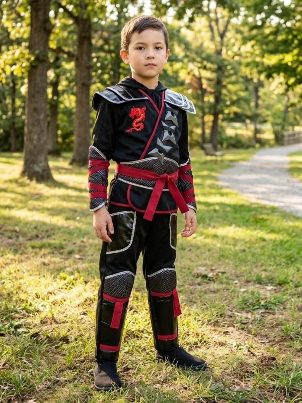 Teetot Ninja Halloween Costume Child 7-8 Black Red Dragon Warrior Costume